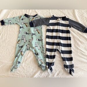 Carter’s Dog Blue Stripes Bodysuit Sleeper Footie toddler pj 9 Months 2 PCS